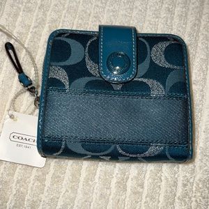 Coach Teal Signature Monogram Bifold Square Wallet